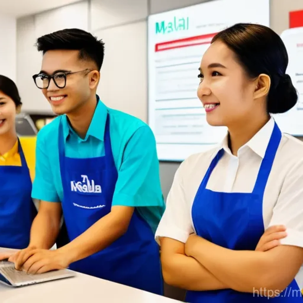 단기 알바 시급 - **Prompt:** A diverse group of young Malaysian part-time workers, dressed in professional yet casual...