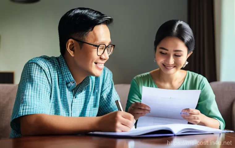 입양 비용 - **Prompt 1: The Hopeful Planning Phase**
"A heartwarming scene featuring a young Malaysian coupl...